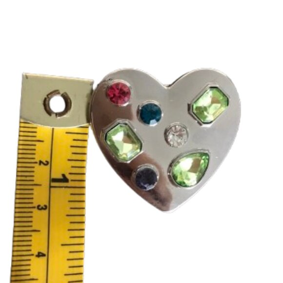 Silver Plated Heart Earrings with Multicolor Gems - Picture 2 of 2